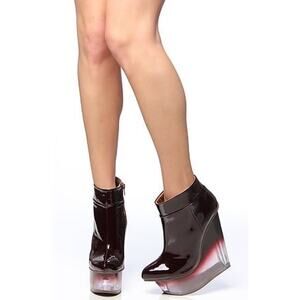 RARE Jeffrey Campbell Womens Icy Dark Wine Clear Booties Boots Wedges size 6.5